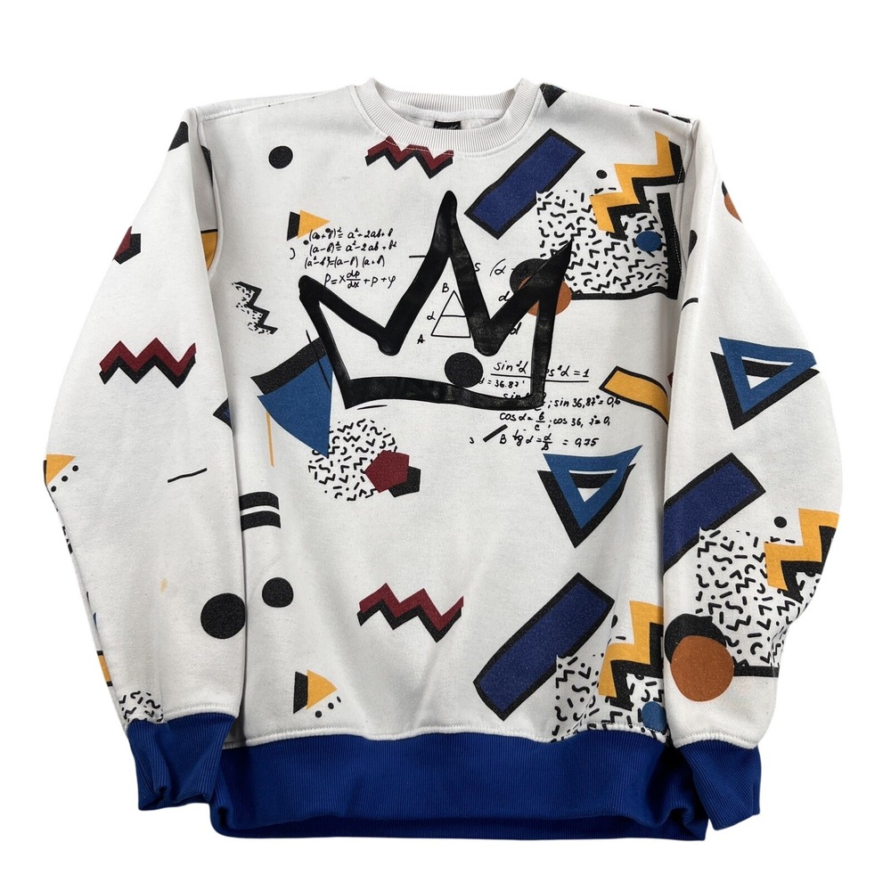 AOP Screenshot Geometric Crown Graphic Sweatshirt L White Streetwear Retro